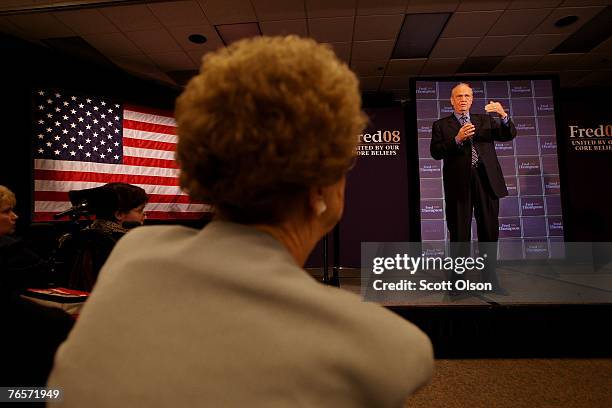 Actor and former U.S. Senator Fred Thompson delivers a speech September 7, 2007 in Sioux City, Iowa. This is Thompson's first campaign trip since...