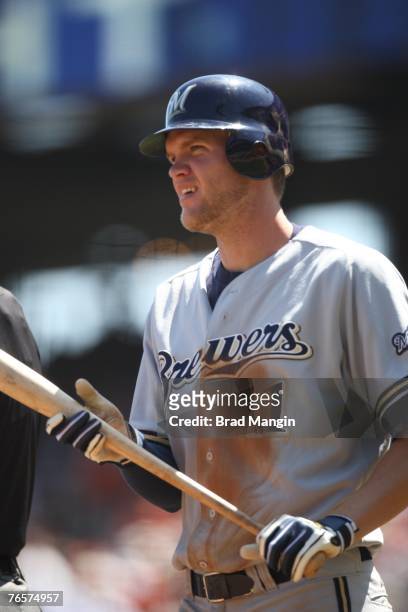 Candid portrait of Corey Hart of the Milwaukee Brewers during the game against the San Francisco Giants at AT&T Park in San Francisco, California on...
