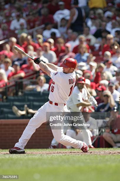 Chris Duncan of the St. Louis Cardinals bats during the game against the Atlanta Braves at Busch Stadium in St. Louis, Missouri on August 26, 2007....