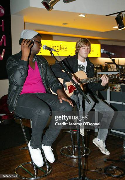 Drummer De'Mar Hamilton and Dave Tirio of Plain White T's perform in-store at HMV Oxford Circus to celebrate the release of their new album "Every...