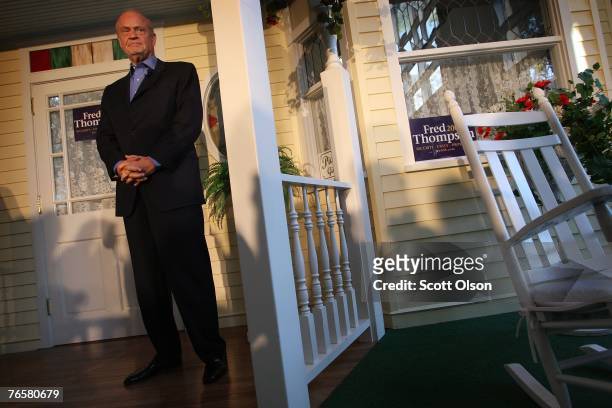 Actor and former U.S. Senator Fred Thompson waits to be introduced at a crowd gathered for his campaign stop at Music Man Square September 7, 2007 in...