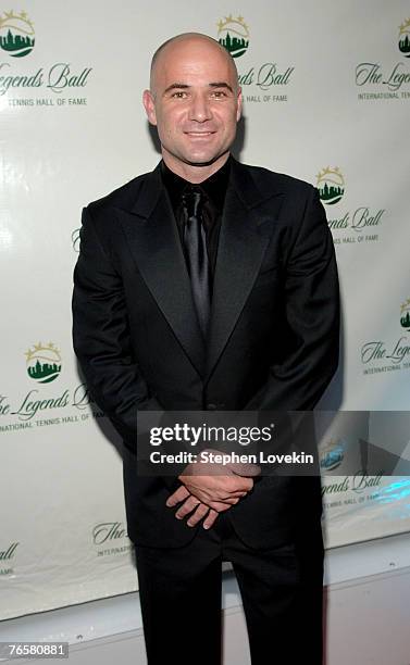 Tennis player Andre Agassi arrives at the International Tennis Hall of Fame's 2007 Legends Ball at Cipriani, 42nd street on September 7, 2007 in New...