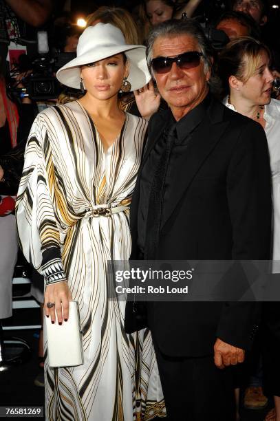 Actress/singer Jennifer Lopez and designer Roberto Cavalli attend the Just Cavalli flagship store launch party during Mercedes-Benz Fashion Week...