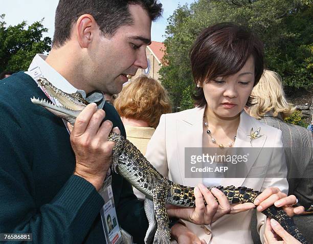 Akie Abe , wife of Japanese Prime Ministers Shinzo Abe, is shown native animals as spouses of the leaders of the Asia-Pacific Economic Cooperation...