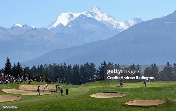 General view of the seventh hole during the third round of the Omega European Masters at Crans-Sur-Sierre Golf Club on September 8, 2007 in Crans...