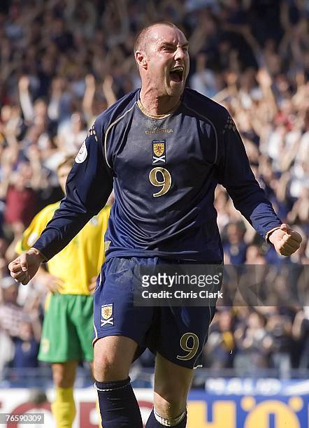 Kris Boyd of Scotland celebrates scoring during the Euro2008, Group B, qualifier between Scotland and Lithuania at Hampden Park on September 8, 2007...