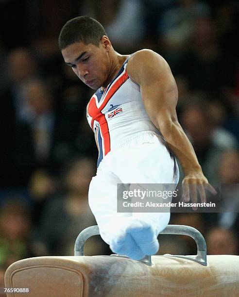 Lewis Smith of Great Britain wins the Bronce Medal in the men's Pommel Horse final of the 40th World Artistic Gymnastics Championships on September...