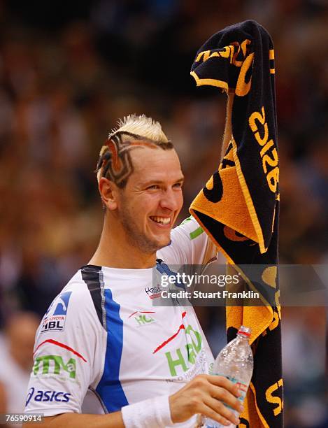 The hair of Pascal Hens during the Bundesliga Handball match between HSV Hamburg and TV Grosswallstadt at the Colorline Arena on September 8, 2007 in...