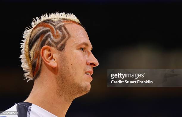 The hair of Pascal Hens during the Bundesliga Handball match between HSV Hamburg and TV Grosswallstadt at the Colorline Arena on September 8, 2007 in...