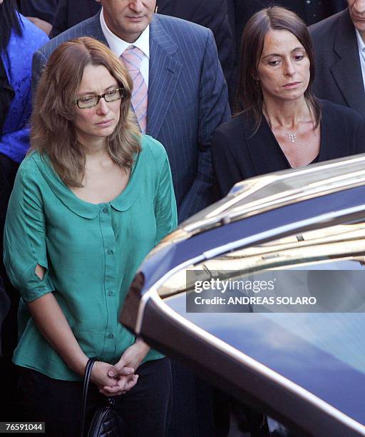 Luciano Pavarotti's widow Nicoletta Mantovani , and daughter Lorenza follow the car which carries the coffin of Maestro Luciano Pavarotti at the...