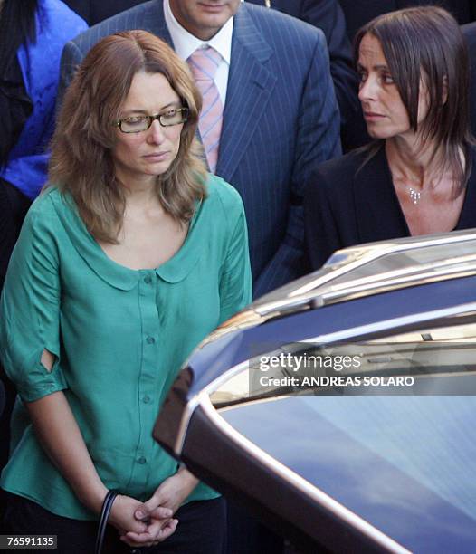 Luciano Pavarotti's widow Nicoletta Mantovani , and daughter Lorenza follow the car which carries the coffin of Maestro Luciano Pavarotti at the...