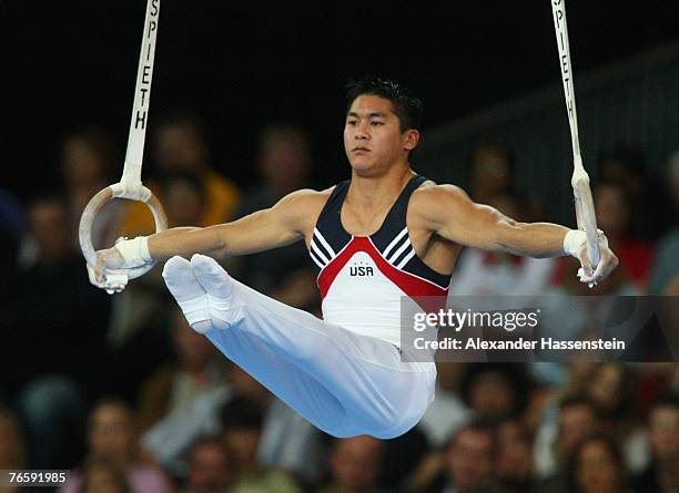 Kai Wen Tan of the U.S. Competes in the men's Ring final of the 40th World Artistic Gymnastics Championships on September 8, 2007 at the...