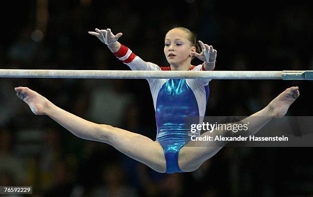 Ksenia Semenova of Russia wins the women's Uneven Bars final competition of the 40th World Artistic Gymnastics Championships on September 8, 2007 at...