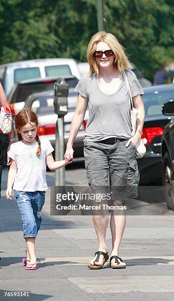 Actress Julianne Moore and daughter Liv Helen Freundlich sighting walking in the West Village on September 7, 2007 in New York City.
