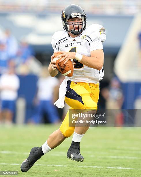 Julian Edelman of the Kent State Golden Flashes runs with the ball during the game against the Kentucky Wildcats on September 8, 2007 at Commonwealth...