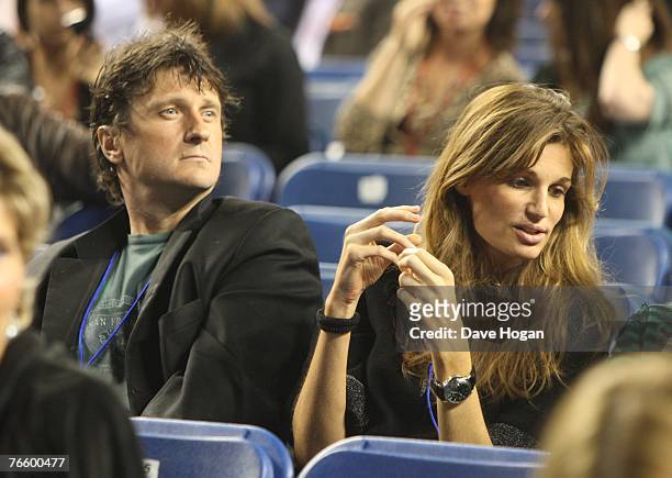 Socialite Jemima Khan and friend watch The Police perform at Twickenham Rugby Stadium September 8, 2006 in London, England.