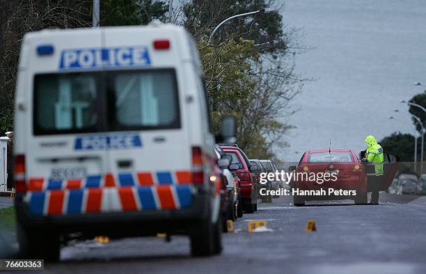 Police outside the scene where Augustine Akateuroa Borrell of Papatoetoe died after being stabbed in the chest in Hamilton Road, Herne Bay shortly...