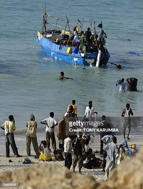 Boat is about to embark 07 September 2007 on a voyage to Yemen, ferrying illegal migrants, mainly Ethiopian nationals from Shinbivale beach, 17 kms,...