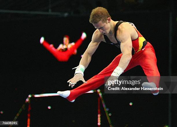 Fabian Hambuechen of Germany win's the men's High Bar final competition of the 40th World Artistic Gymnastics Championships on September 9, 2007 at...