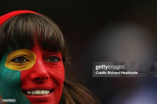 Portugal fan looks on prior to match seven of the Rugby World Cup 2007 between Scotland and Portugal at the Stade Geoffroy Guichard on September 9,...