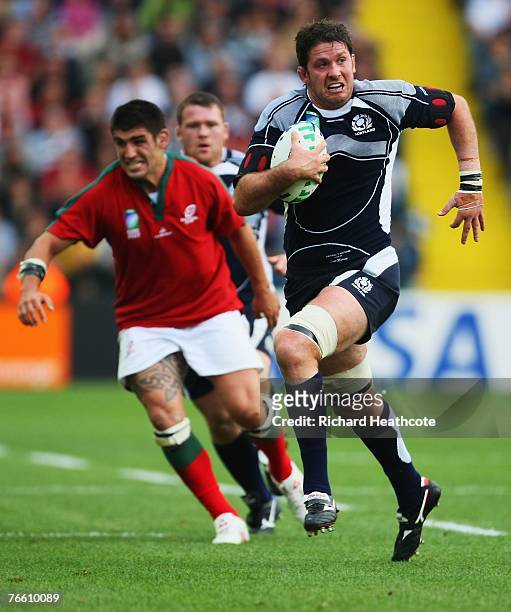 Scott Murray of Scotland in action during match seven of the Rugby World Cup 2007 between Scotland and Portugal at the Stade Geoffroy Guichard on...