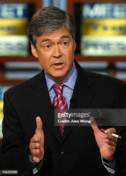 Chief Washington Correspondent John Harwood speaks during a taping of "Meet the Press" at the NBC studios September 9, 2007 in Washington, DC....