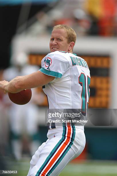 Miami Dolphins' Quarterback Dave Dickenson warms up before a game against the Buffalo Bills at Pro Player Stadium. Buffalo defeated Miami 23-10. ?...