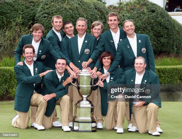 The victorious American team with the Walker Cup Jonathan Moore, Billy Horschell, Rickie Fowler, Colt Knost, Chris Kirk, Dustin Johnson, Kyle...