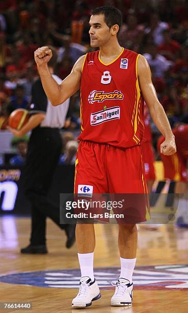 Jose Maria Calderon of Spain celebrates during the FIBA EuroBasket 2007 qualifying round Group E match between Russia and Spain at the Telefonica...