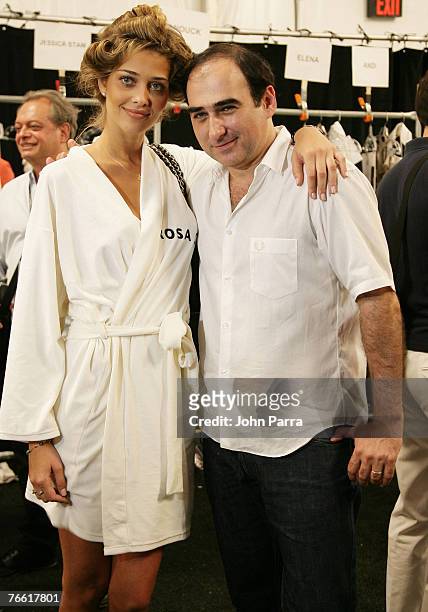 Designer Amir Slama with models backstage at the Rosa Cha 2008 Fashion Show at the Tent in Bryant Park during the Mercedes-Benz Fashion Week Spring...