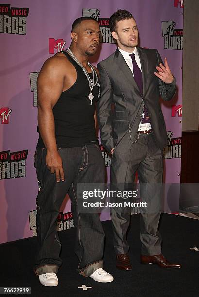 Producer/Rapper Timbaland and Justin Timberlake attend at the 2007 MTV Video Music Awards at the Palms Casino Resort on September 9, 2007 in...