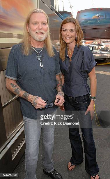 Artist Gregg Allman and Renee Loux of The Green Fine Living Network, Backstage at Farm Aid 2007 at ICAHN Stadium on Randall's Island, NY September...