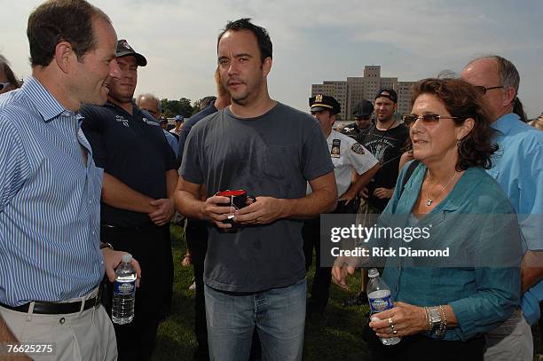 New York Governor Eliot Spitzer, Artist Dave Matthews and Farm Aid Director Carolyn Mulgar Backstage at Farm Aid 2007 at ICAHN Stadium on Randall's...