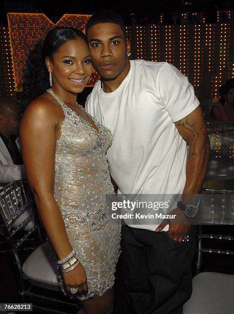 Singer Ashanti and Rapper Nelly in the audience at the 2007 MTV Video Music Awards at The Palms on September 9, 2007 in Las Vegas, Nevada.