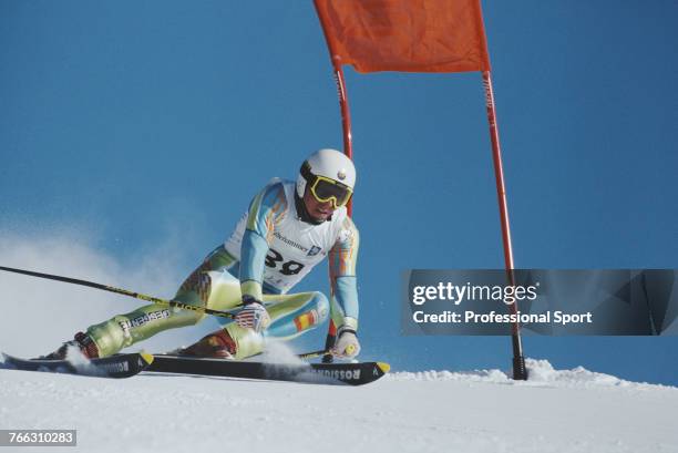 Spanish alpine skier Xavier Ubeira pictured during competition for the Spain team to finish in 28th place in the Men's giant slalom skiing event held...