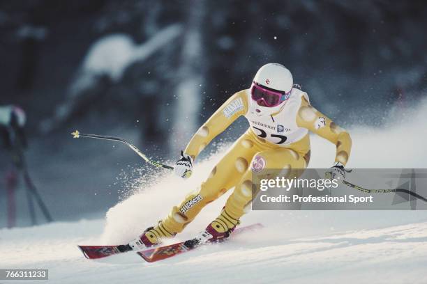 Swiss alpine skier Chantal Bournissen pictured competing for the Switzerland team in the Women's super-G skiing event held at Kvitfjell during the...