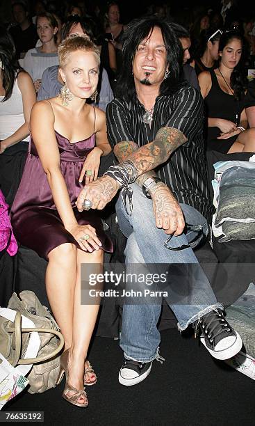 Mena Suvari and musician Nikki Sixx during the Rosa Cha 2008 Fashion Show at the Tent in Bryant Park during the Mercedes-Benz Fashion Week Spring...