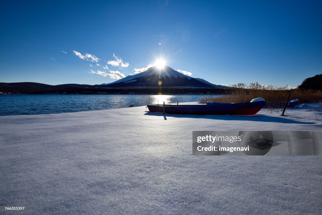 Snowfield at Lake Yamanaka and Mt. Fuji