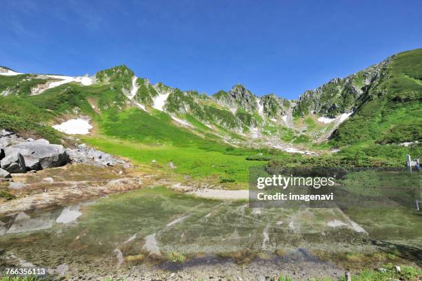 view from kengaike pond, nagano prefecture, japan - senjojiki cirque stock pictures, royalty-free photos & images