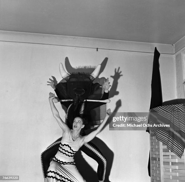 Famed dancer/choreographer Martha Graham rehearses her "Errand of the Maze" dance with an unnamed male dancer on December 30 in New York, New York....