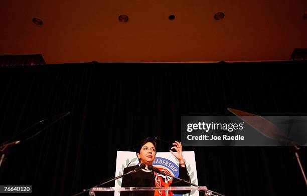 PepsiCo's chair and CEO, Indra Nooyi speaks at the Miami Dade College Miami Leadership Roundtable September 10, 2007 in Miami, Florida. Nooyi guides...