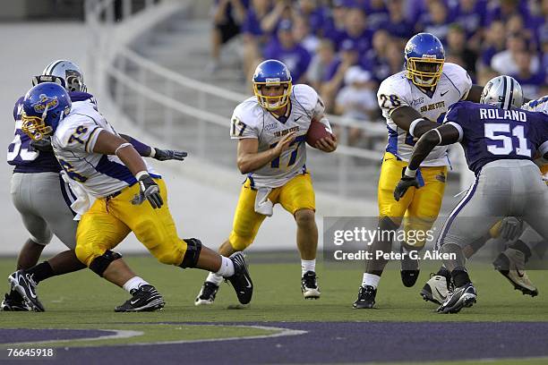 Quarterback Adam Tafralis of the San Jose State Spartans during a NCAA football game against the Kansas State Wildcats on September 8, 2007 at Bill...