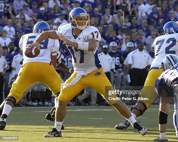 Quarterback Adam Tafralis of the San Jose State Spartans during a NCAA football game against the Kansas State Wildcats on September 8, 2007 at Bill...