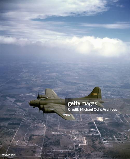 Bombers make their way to England to aid the British in World War II in April 1942.