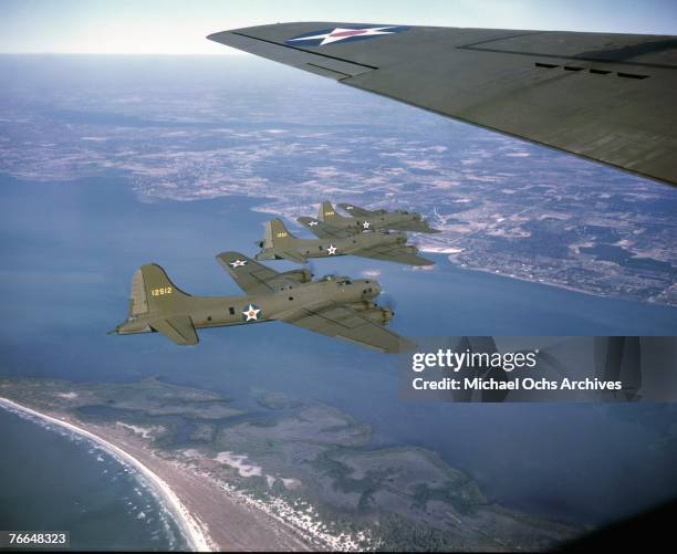 Bombers make their way to England to aid the British in World War II in April 1942.