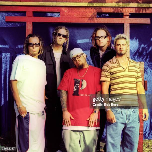 American nu metal rock band Korn lead guitarist James "Munky" Shaffer, lead guitarist Brian "Head" Welch, bassist Reginald "Fieldy"Arvizu, lead...