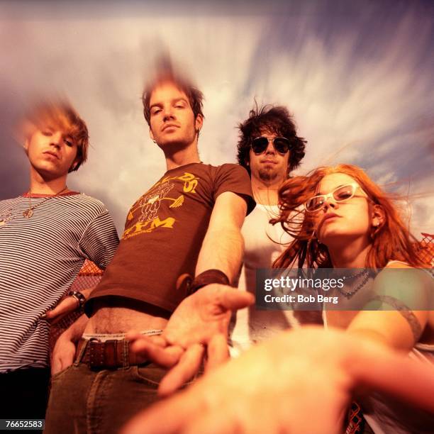 American rock band "The Dandy Warhols" guitarist Peter Holmstrom, lead guitarist/vocalist CourtneyTaylor, drummer Eric Hedford and keyboardist Zia...