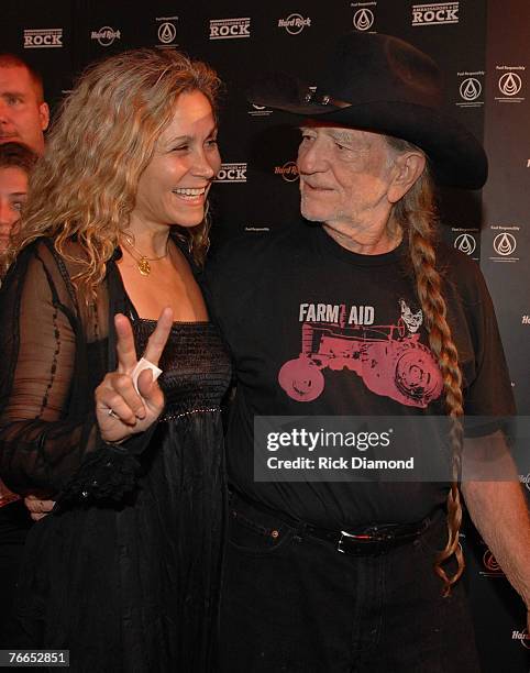 Willie's Wife Annie Nelson and Musician Willie Nelson arrive on The Green Carprt at The Launch of the Sustainable Biodiesel Alliance at the Hard Rock...