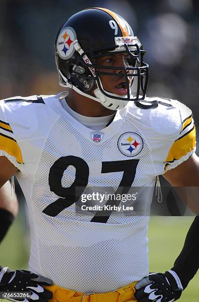 Pittsburgh Steelers linebacker Arnold Harrison during 20-13 loss to the Oakland Raiders at McAfee Coliseum in Oakland, Calif. On Sunday, October 29,...