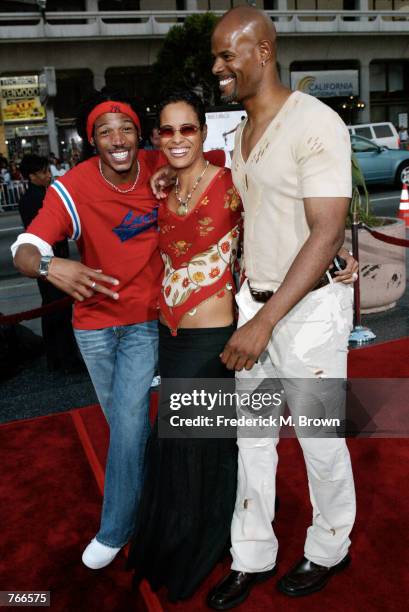 Actors Marion Wayans, Keenan Ivory Wayans and his wife attend the film premiere of Juwanna Mann June 18, 2002 in Los Angeles, California. The film...